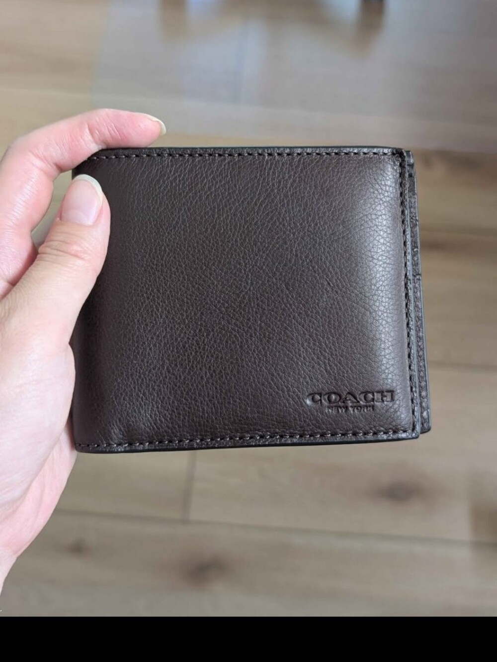 COACH Dark Brown Pebbled Leather Bi-Fold Wallet